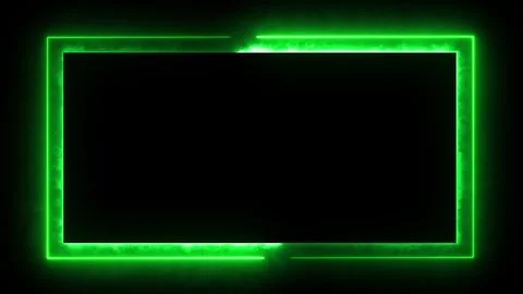 Neon border frame, green glowing border, rectangle, square, frame, black screen Видео 310042442