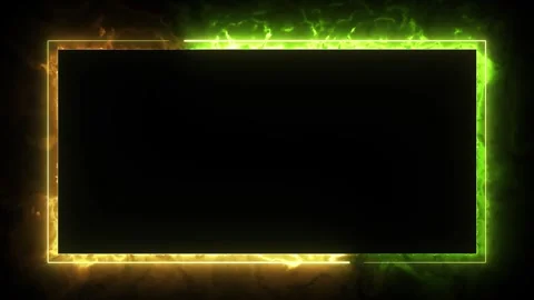 Neon border frame, green yellow glowing border, rectangle, frame, black screen Stock Footage 311649583