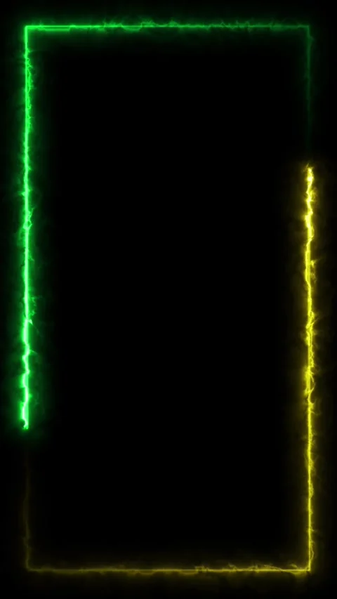 Neon border frame, yellow green glowing border, rectangle, frame, black screen Video stock 309774314
