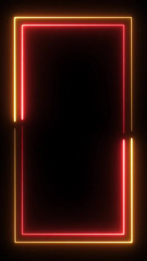 Neon border frame, yellow red glowing border, rectangle, frame, black screen Video stock 312925955