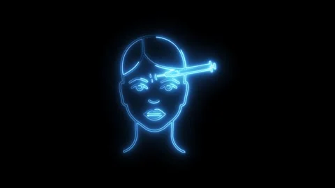 Neon botox injection animation showing cosmetic procedure on black background Stock Footage 308174564