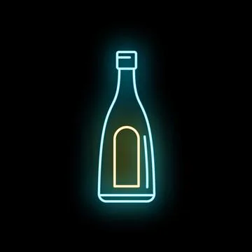 Neon bottle glowing outline representing nightlife drinks Stock Illustration