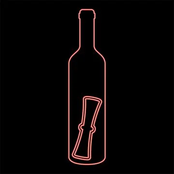 Neon bottle with letter Message concept Folded scroll document in old conta.. Stock Illustration