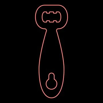 Neon bottle opener cap handle to uncork beer beverage bottle red color vector Stock Illustration