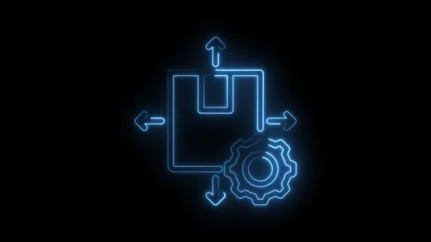 Neon box and gear icon animation for product distribution logistics and set.. Stock Footage 346003027