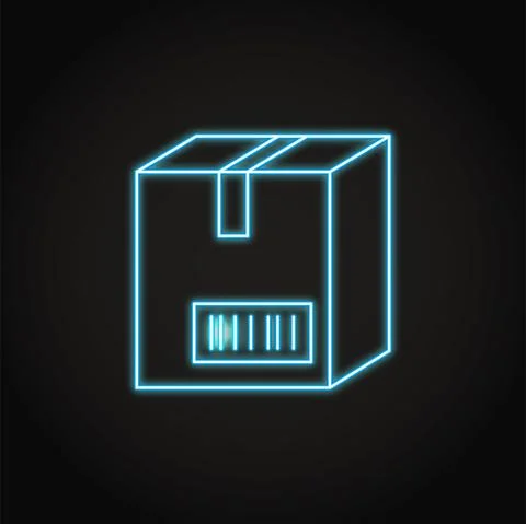 Neon box with barcode icon in line style Stock Illustration