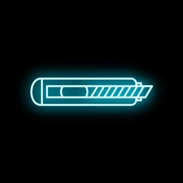 Neon box cutter tool line glowing sign Stock Illustration