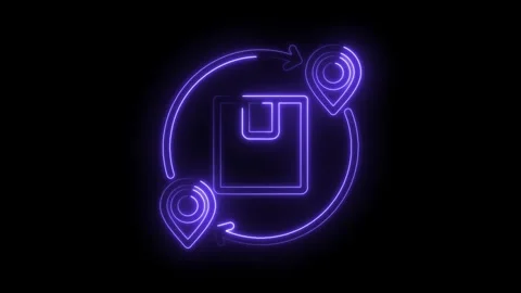 Neon box with destination points rotating animation on black background for Stock Footage 330784616