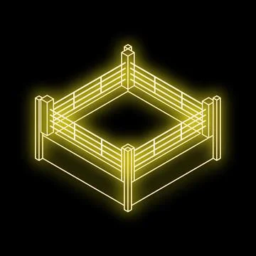 Neon boxing ring glowing on dark background Stock Illustration