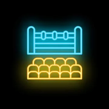 Neon boxing ring icon with audience waiting for the match to begin Stock Illustration