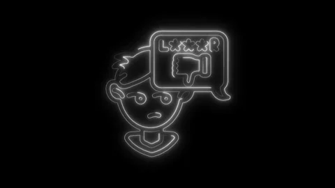 Neon boy receiving online hate speech and negative feedback glowing on blac.. Stock Footage 312310037