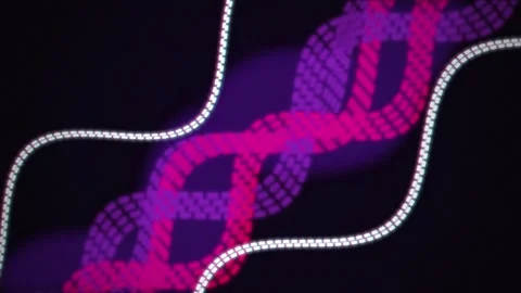 Neon braided DNA strands flow in a seamless loop Stock Footage 342862110