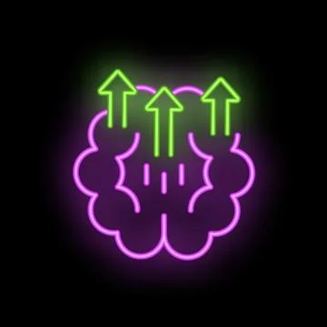 Neon brain with arrows pointing up representing growth mindset Stock Illustration