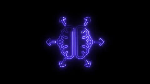 Neon brain with arrows projecting thoughts and ideas in multiple directions.. Stock Footage 308999380