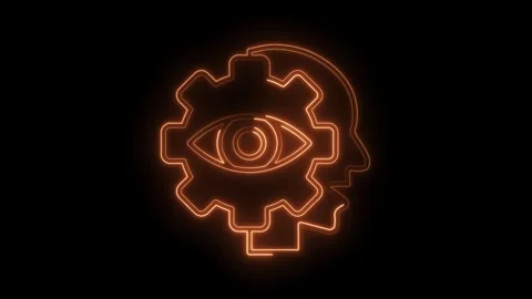 Neon brain artificial intelligence concept with glowing eye and gear cog ma.. Stock Footage 316677171