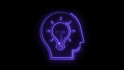 Neon brain with bulb animation showing concept of creativity innovation and Stock Footage 322983257