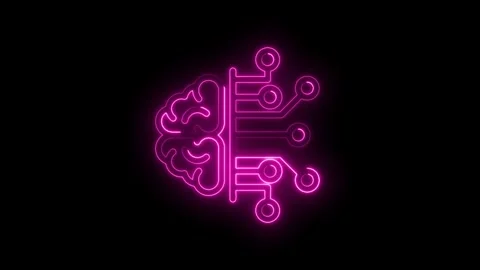 Neon brain circuit glowing pink on black background representing artificial.. Stock Footage 346138904