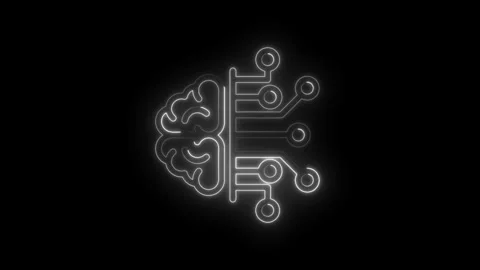Neon brain circuit glowing white on black background symbolizing artificial Stock Footage 333970358
