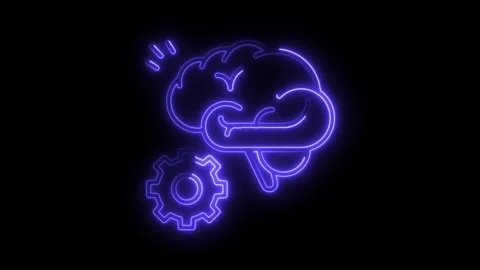 Neon brain cogwheel rotating idea generation artificial intelligence soluti.. Stock Footage 314650362