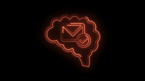 Neon brain with completed email symbol on black background concept of smart Stock Footage 322962136