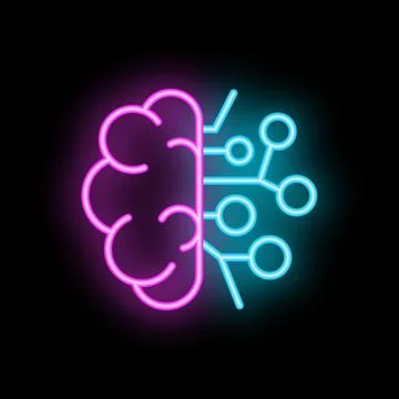 Neon brain connecting to circuit board symbolizing artificial intelligence Stock Illustration