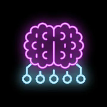 Neon brain connecting with data nodes in digital network Illustrazione stock