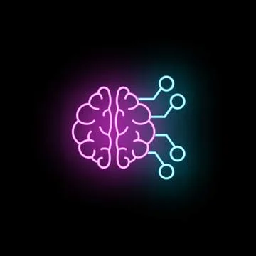 Neon brain connecting with digital neural network technology 스톡 일러스트