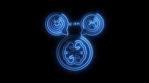 Neon brain connecting happy and sad emotions illustrating mental health mood Stock Footage 322971848