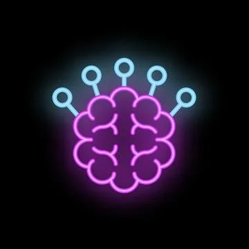Neon brain connecting to network data science icon 스톡 일러스트
