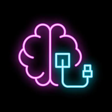 Neon brain connecting with a plug depicting artificial intelligence Stock Illustration