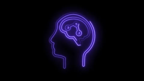 Neon brain connectivity concept with glowing outline animated on black Stock Footage 322963772