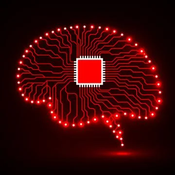 Neon brain. Cpu. Circuit board. Abstract technology background Stock Illustration