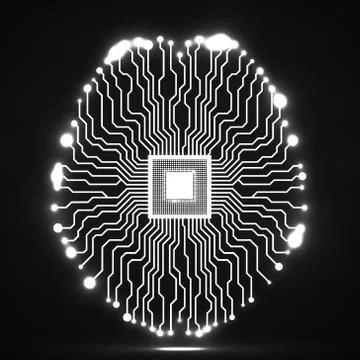 Neon brain. Cpu. Circuit board. Abstract technology background 스톡 일러스트
