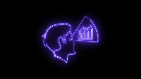 Neon brain data analysis glowing man thinking financial strategy business i.. Stock Footage 312329909