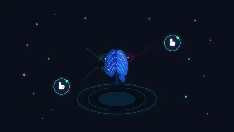 Neon brain digital animation featuring glowing data loops in dark space Stock Footage 346550007