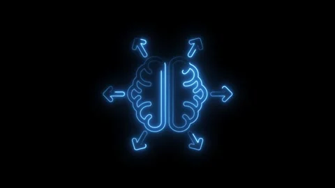 Neon brain expanding thinking with arrows on dark background generative ide.. Stock Footage 308999388