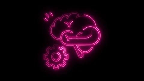 Neon brain with gear cog animation symbolizing problem solving creative thi.. Stock Footage 314650370