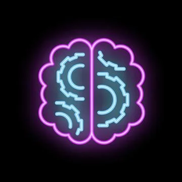 Neon brain with gears working showing concept of thinking 스톡 일러스트