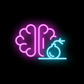 Neon brain generating explosive idea with bomb symbol Stock Illustration