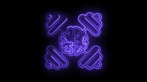 Neon brain icon with dumbbells training concept symbol fitness for the mind Stock Footage 322962533