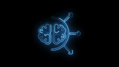 Neon brain icon with outgoing arrows representing ideas thoughts and innovation Stock Footage 333951598