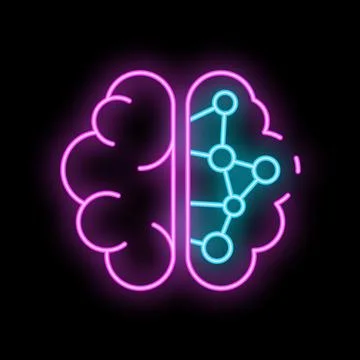 Neon brain illustrating artificial intelligence with network nodes 스톡 일러스트