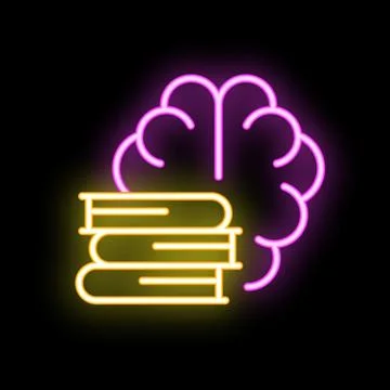 Neon brain improving by reading books icon Stock Illustration