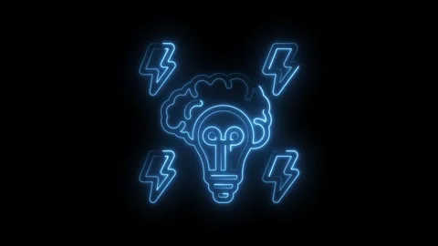 Neon brain lightbulb idea generation lightning bolts abstract concept innovation Stock Footage 333970289