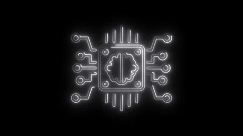 Neon brain microchip design on black background artificial intelligence con.. Stock Footage 308192320