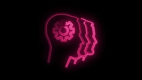 Neon brain power head silhouette with gear teamwork thinking ai concept Stock Footage 315958179