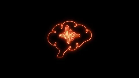 Neon brain pulsing with abstract waves video animation. Vídeos de archivo 333080898