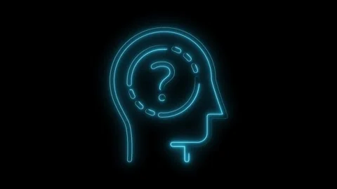 Neon brain with question mark concept animated on a black background intell.. Stock Footage 309292580