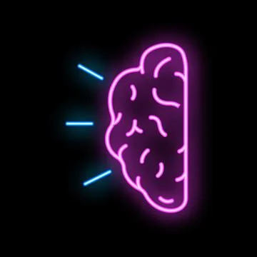 Neon brain receiving information beams on black background イラスト素材