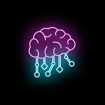 Neon brain representing artificial intelligence and digital thinking 库存插图